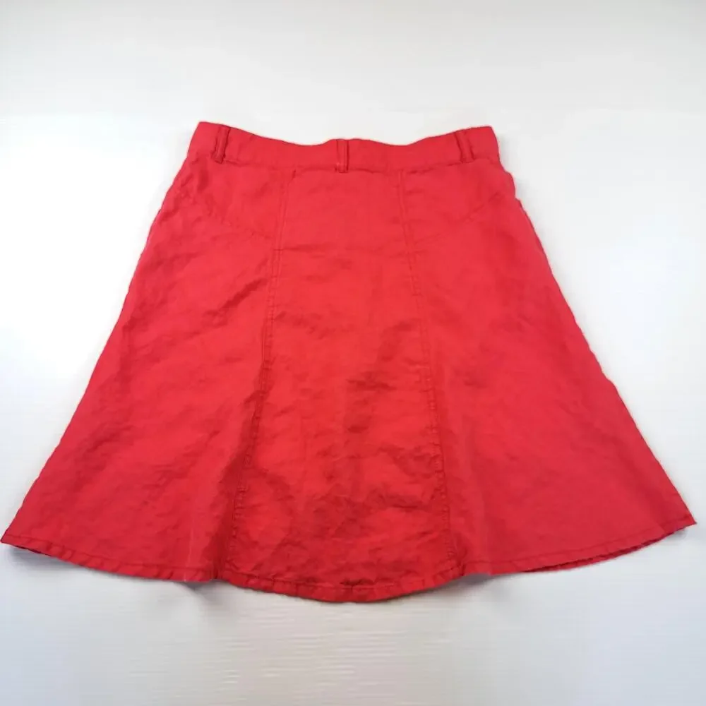United Colors Of Benetton Skirt Womens 42 Small Red 100% Linen A Line Pockets